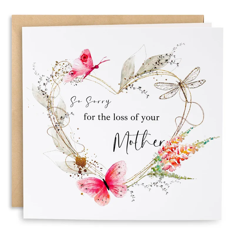 Loss of Mother Condolence Card with Pink Butterflies