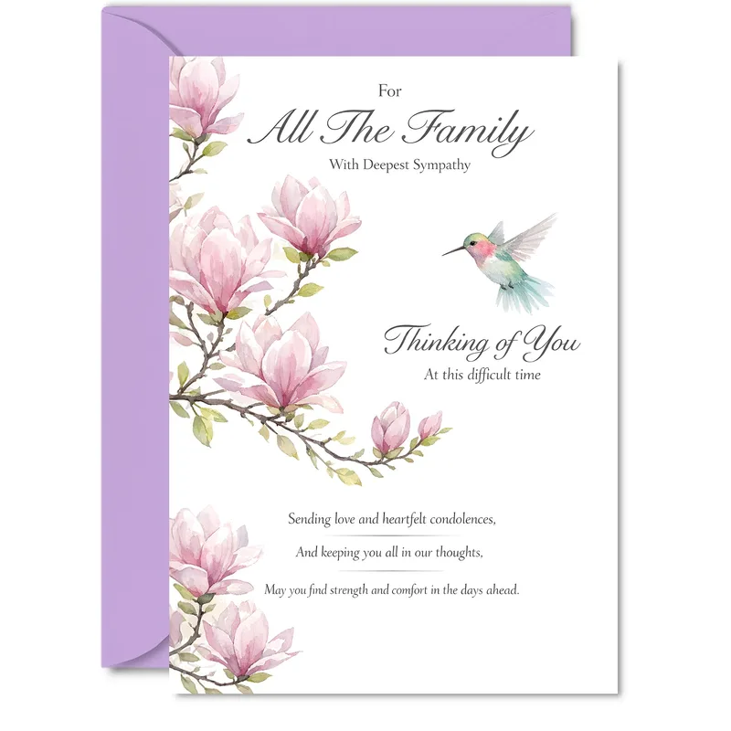 Sympathy for Family Card with Magnolias and Hummingbird