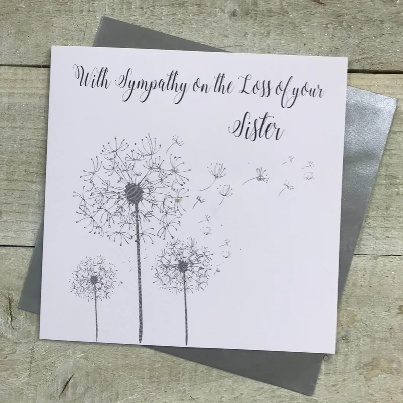 Sympathy Loss of Sister Card with Grey Dandelion Seeds