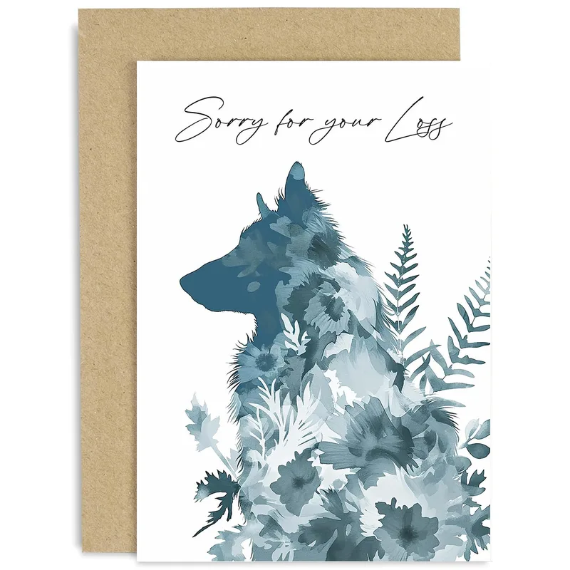 Wolf Sympathy Card: Blue Watercolor Wolf Condolences
