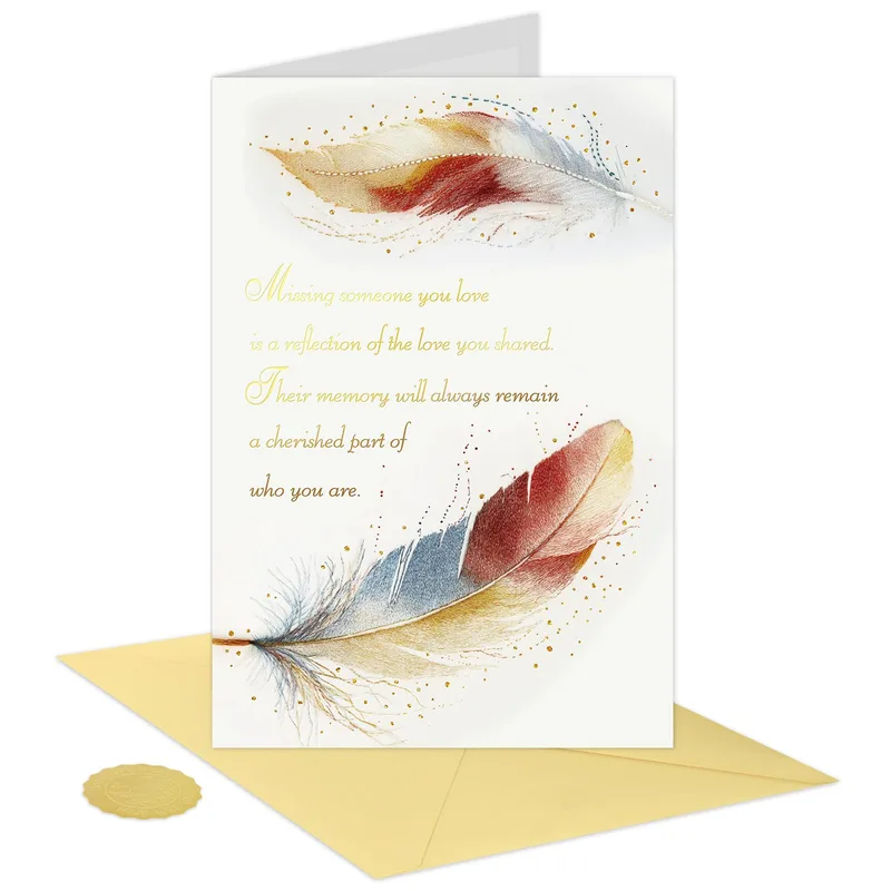 Remembering Loved One Card: Watercolor Feathers With Gold