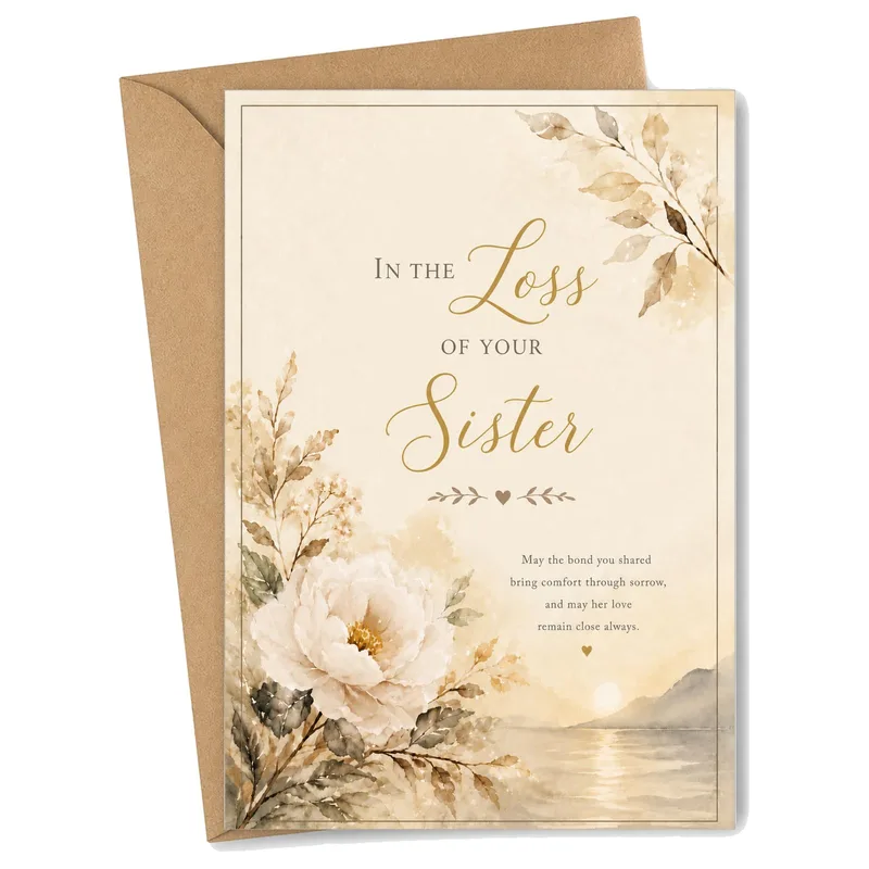 Sister Loss Sympathy Card with Cream Peony Florals