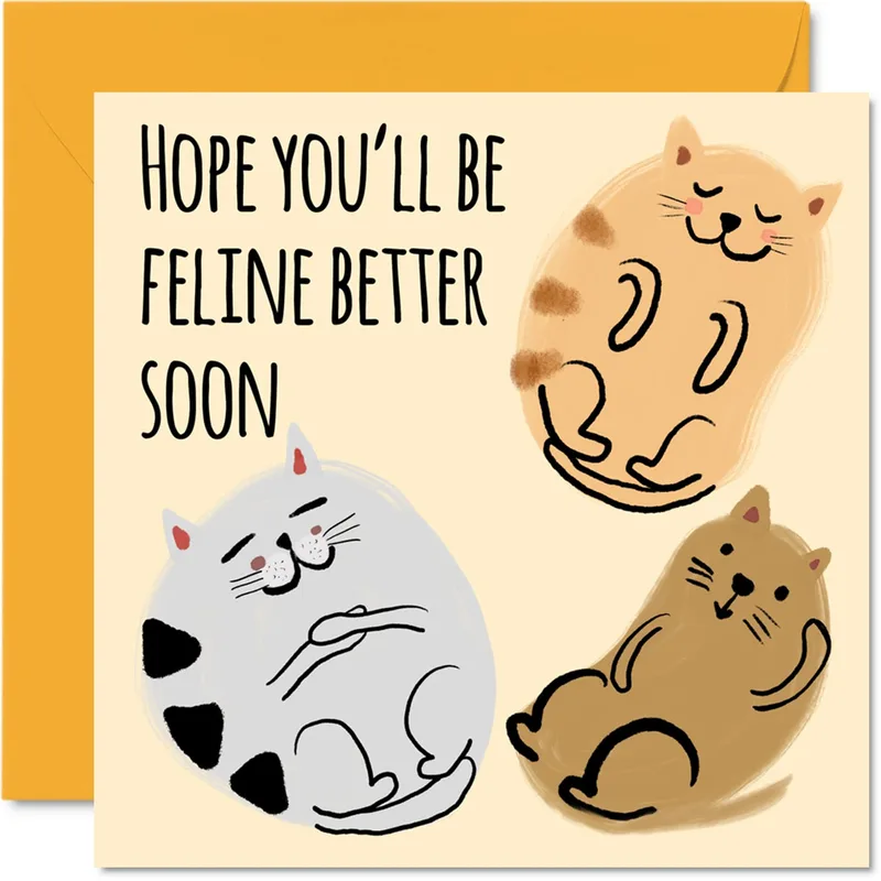 Feline Better Soon Card: Three Cream Cats Curled Up Together