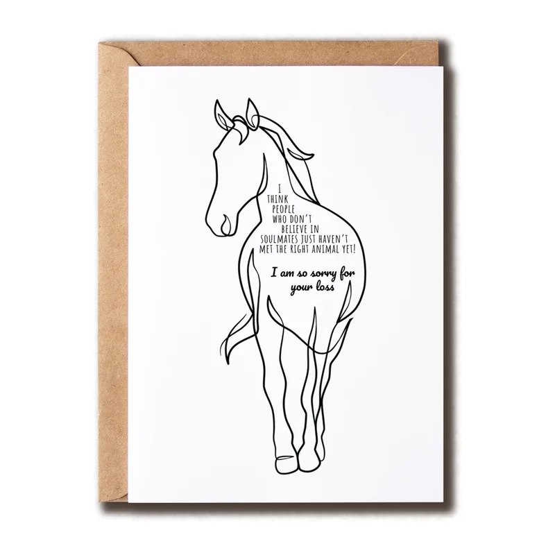 Black Line Art Horse Card: A Sympathy Card for a Loss