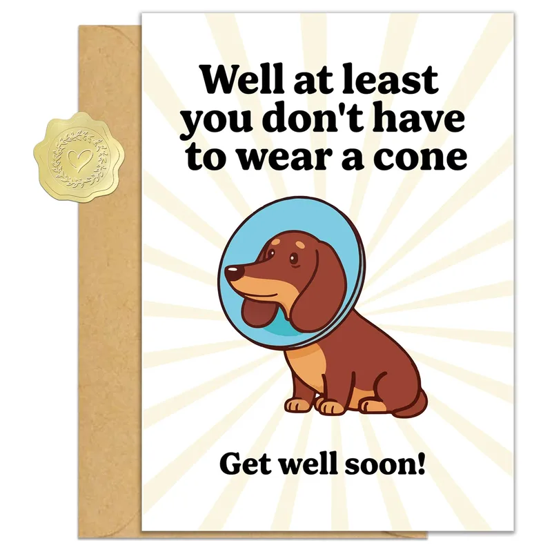Dachshund Get Well Card – Greeting Card in black