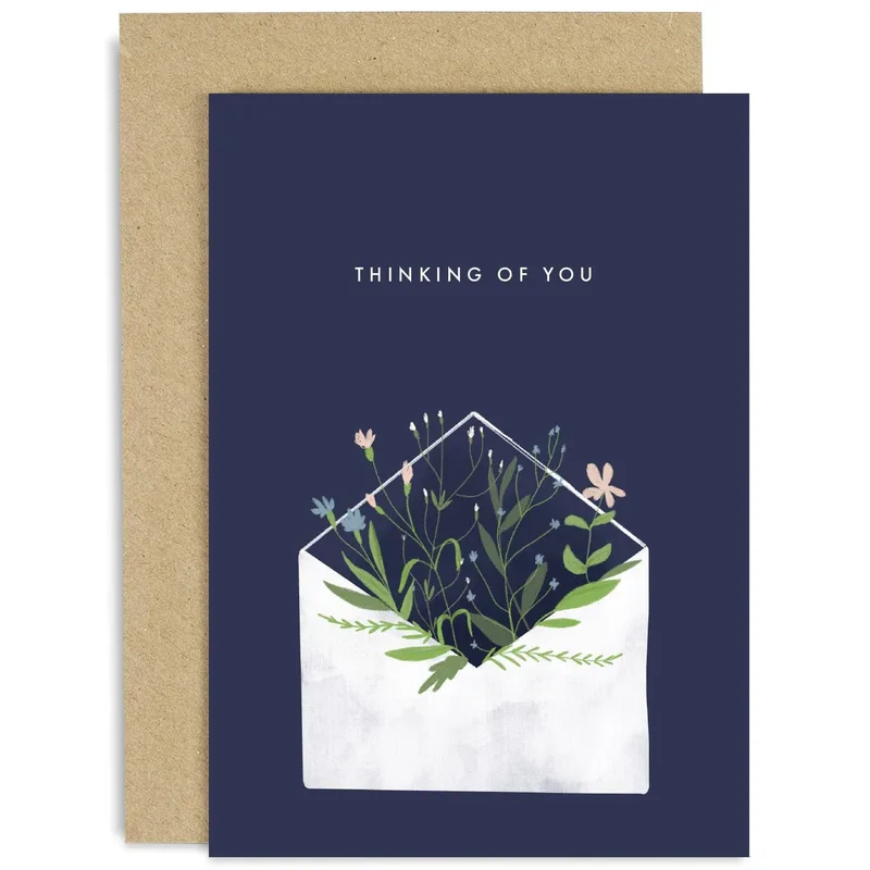 Navy Thinking of You Card with a Floral Envelope
