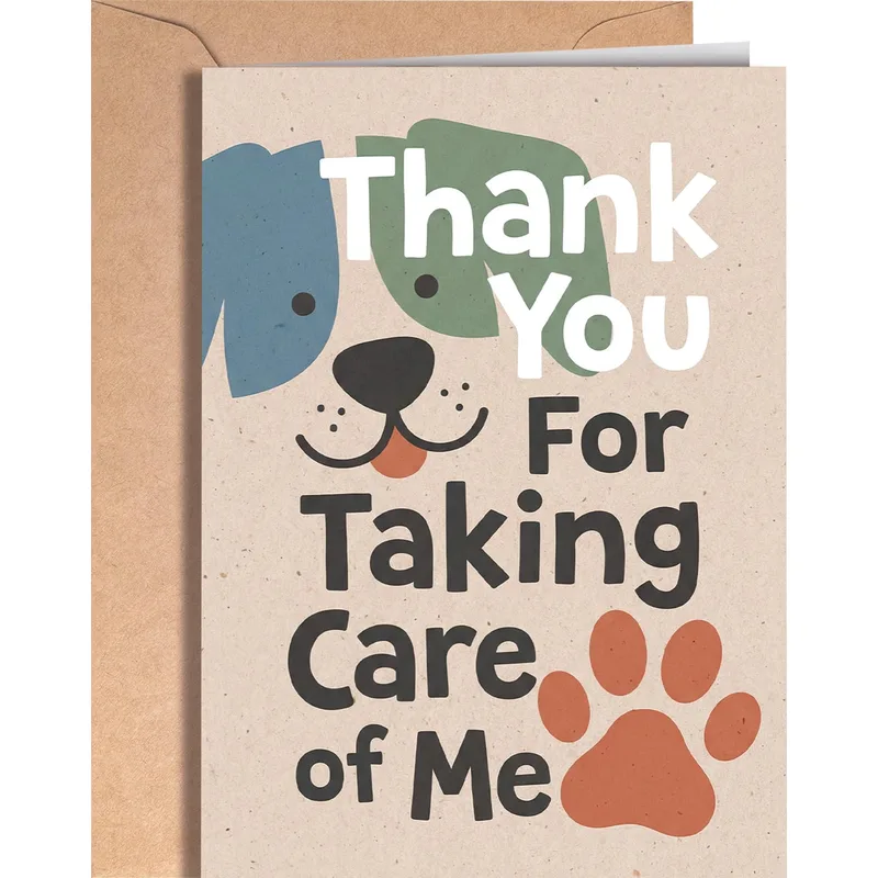 Thank You Pet Sitter Card with a Dog Face and Paw Print
