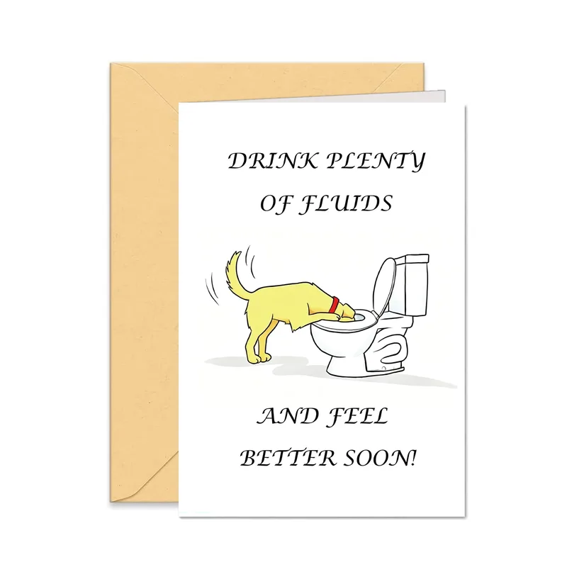 Drink Plenty Get Well Card – Greeting Card in black