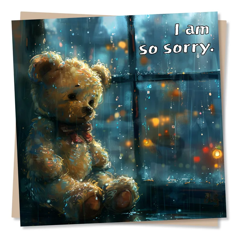 Sorry Teddy Bear Card: A Quiet Apology in the Rain