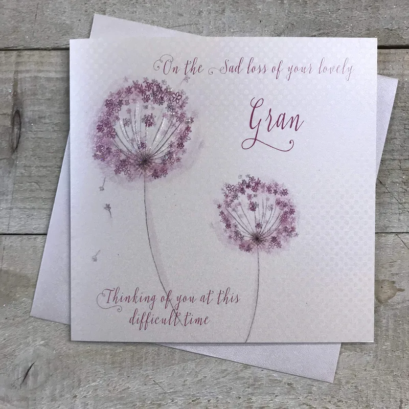 Loss of Gran Card with Purple Dandelion Florals