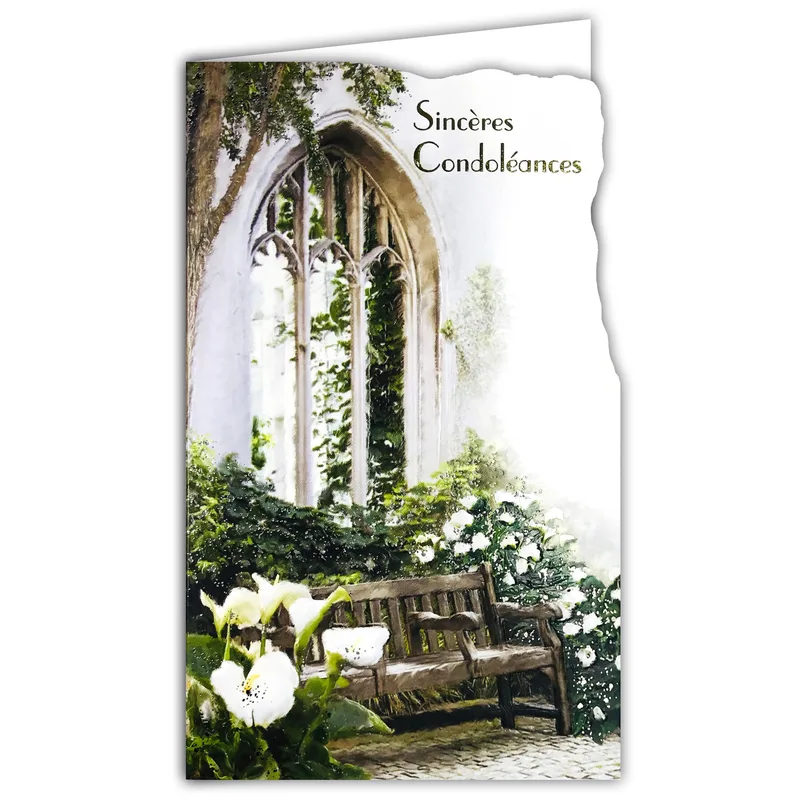 Sincères Condoléances Card: A Quiet Garden Bench Sympathy Card