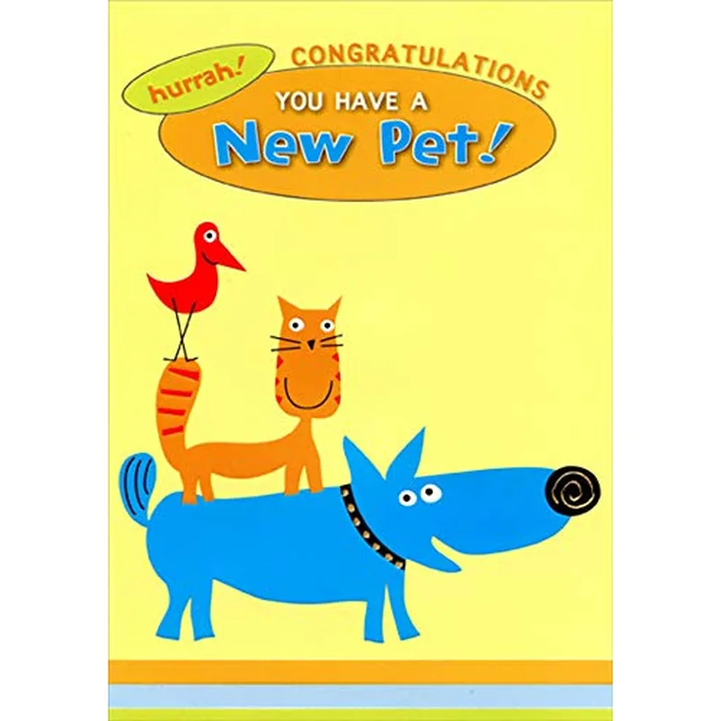 New Pet Congratulations Card with a Bird, Cat and Dog