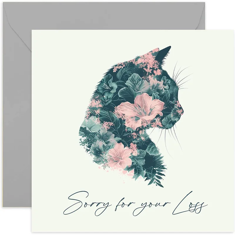 Floral Cat Card for Sympathy and Remembrance