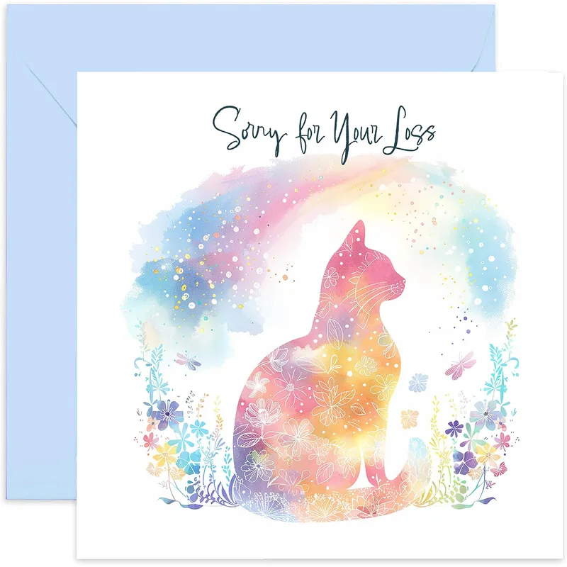 Pastel Watercolor Cat Silhouette Card: Sorry for Your Loss