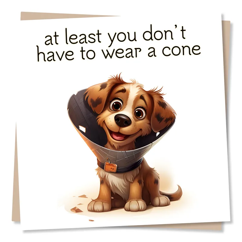 Cartoon Dog Wearing Cone Card for a Get Well Wish