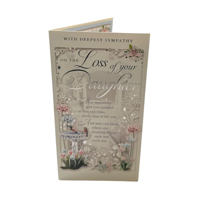 Sympathy Loss of Daughter Card with a Birdbath Floral Design