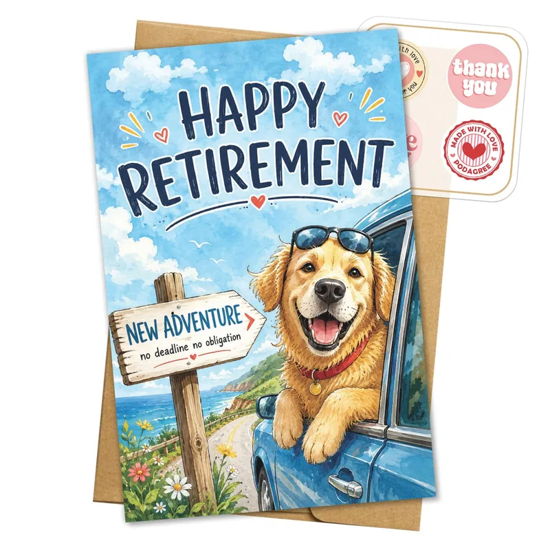 Retired Dog Adventure Card for a Happy Retirement