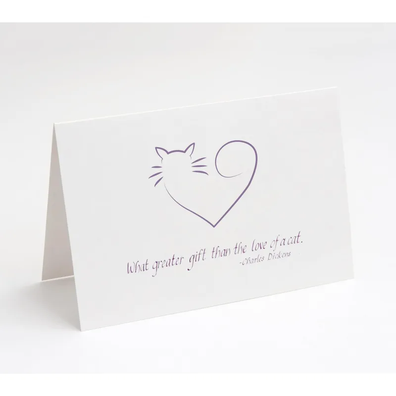 Cat Mom Card: A Purple Cat Heart With a Dickens Quote