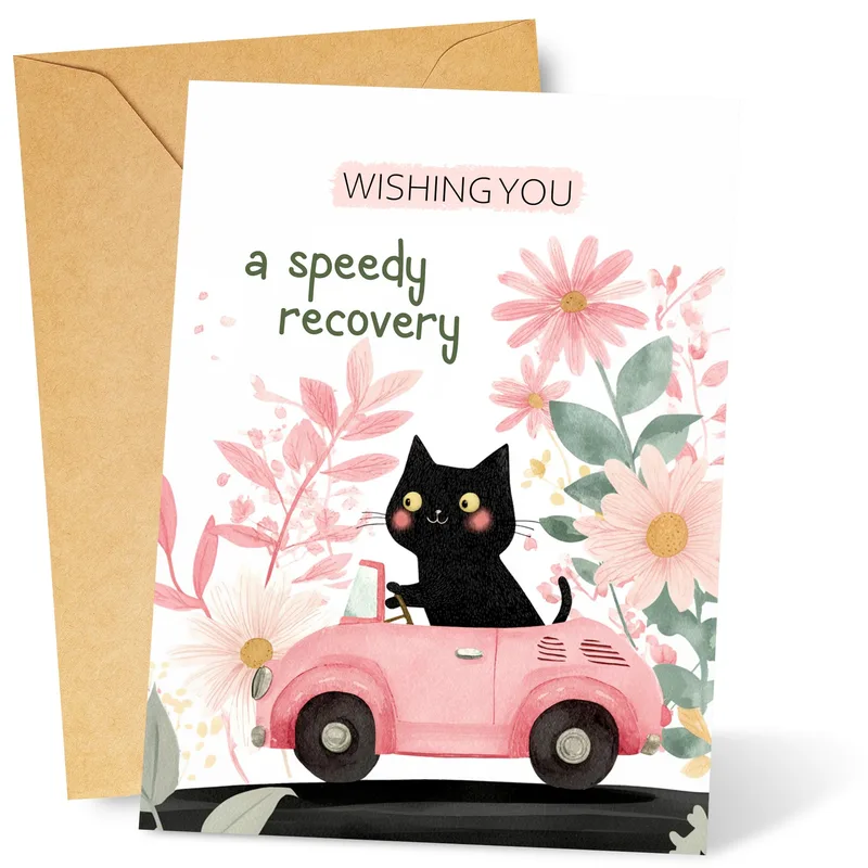 Black Cat Get Well Card: A Cheerful Ride Back to Health