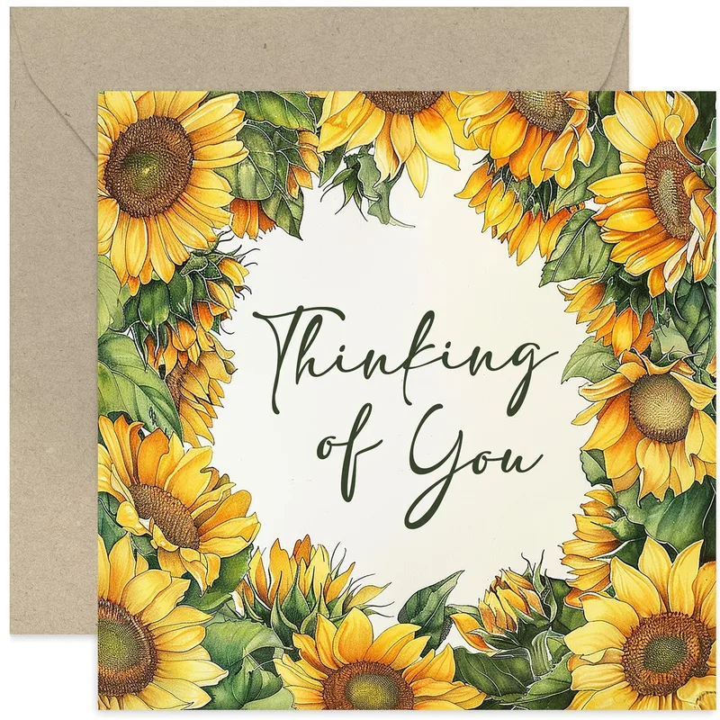 Thinking of You Sunflowers Card: Warm Yellow Blooms