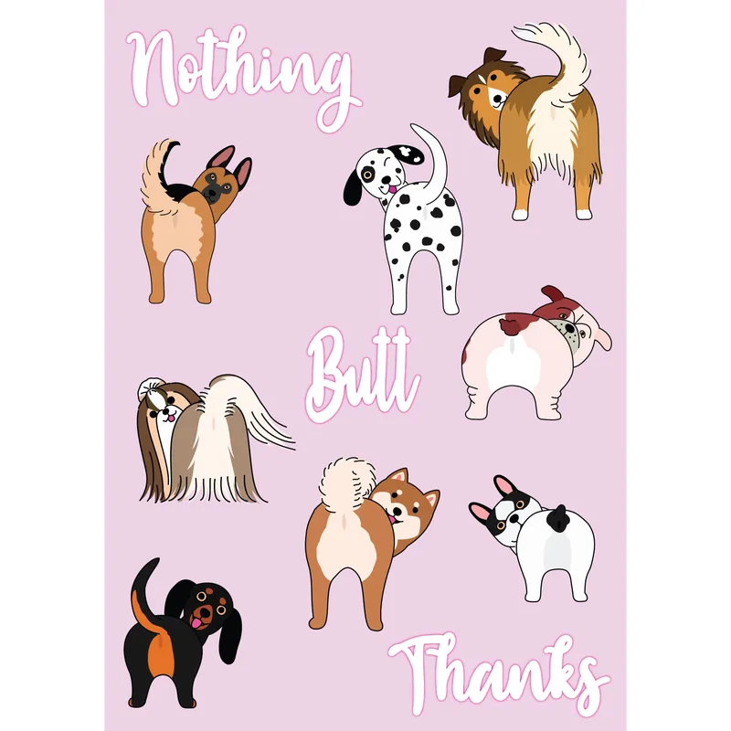 Pink Cartoon Dogs Butts Card: A Funny Thank You for Dog Lovers