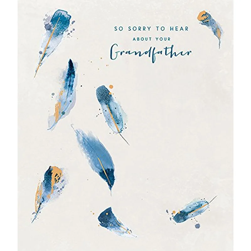 Condolence Grandfather Card with Blue Feathers