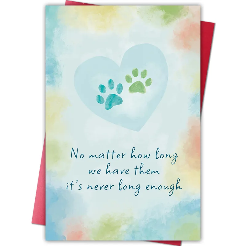 Watercolor Paw Prints Heart Card for Pet Loss