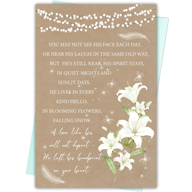 Memorial Remembrance Card with White Lilies and Lights