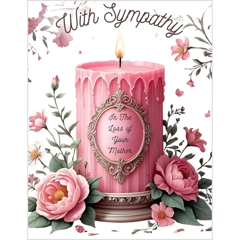 Loss of Mother Sympathy Card: Pink Candle Floral