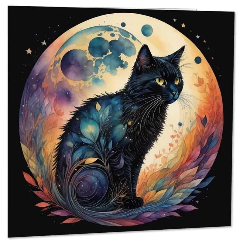 Black Cat Card: A Moonlit Watercolor Greeting