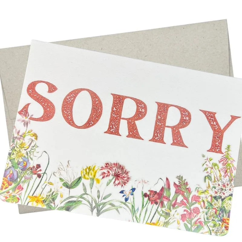 Sorry Wildflower Card with a Hand-Drawn Floral Border