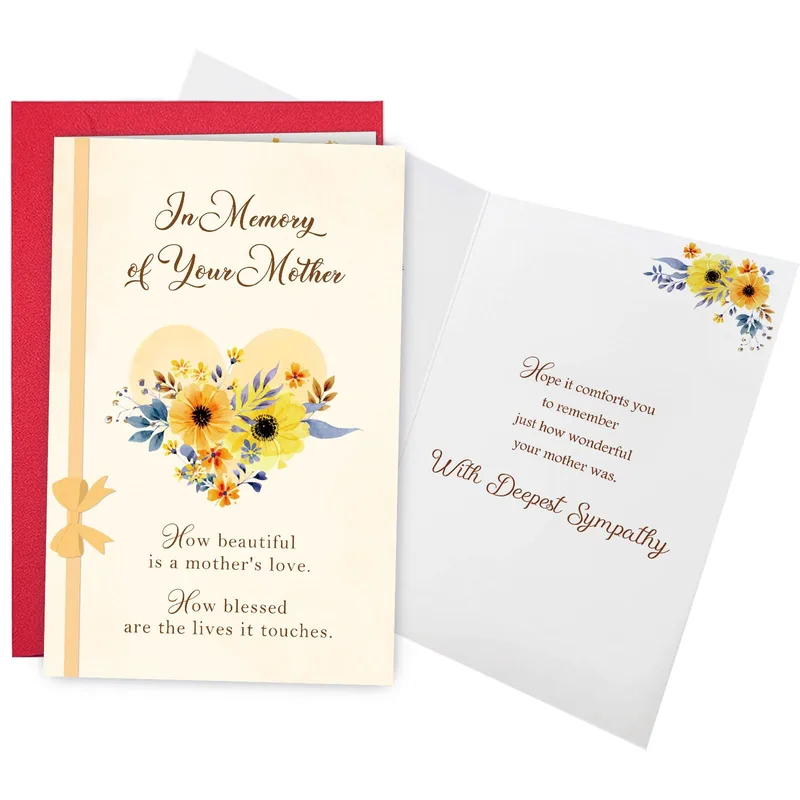 Memory of Mother Card with a Yellow Floral Heart