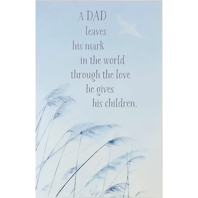 Dad Memorial Card – Blue grass silhouette with text: A DAD leaves his mark in the world – Greeting Card in black