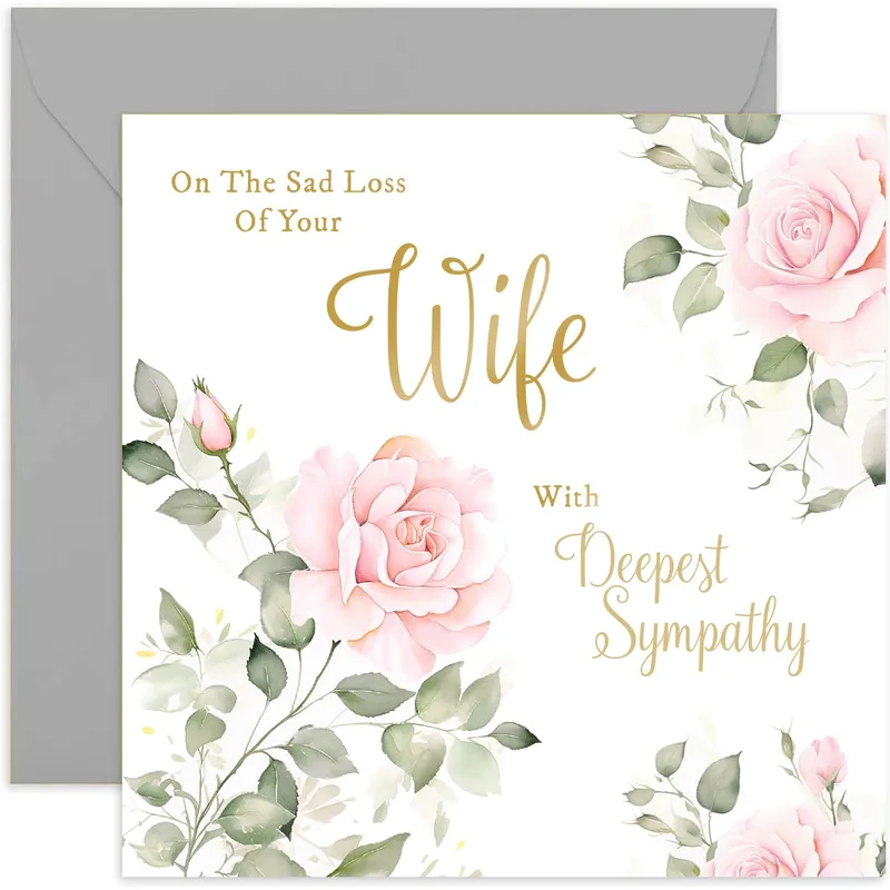 Deepest Sympathy Wife Card with Pink Roses