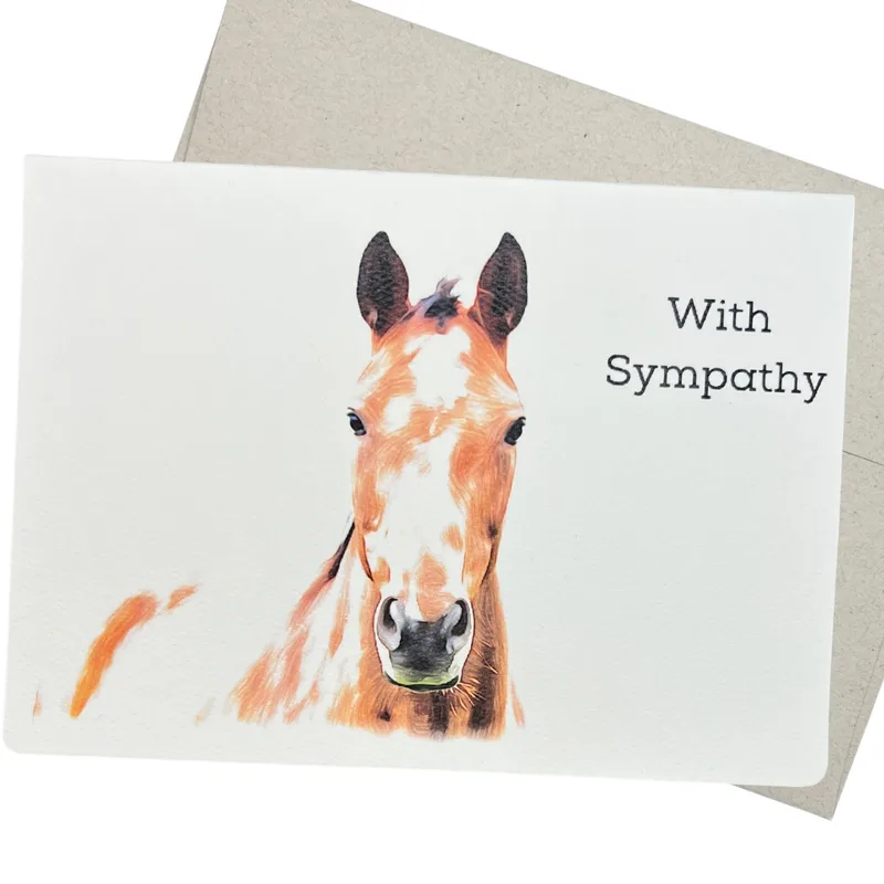 Sympathy Horse Card – Watercolor horse portrait with the words With Sympathy – Greeting Card in black