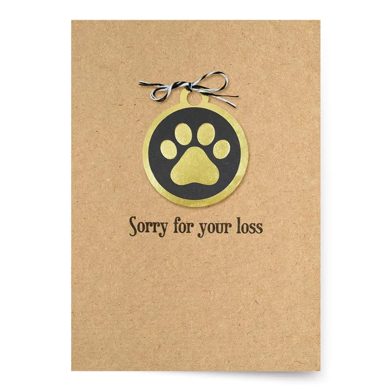 Sympathy for Lost Pet Card with a Gold Paw Print Tag