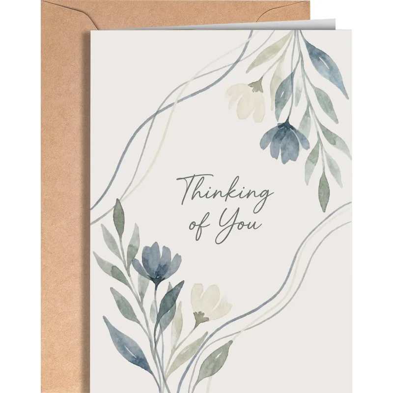 Blue Floral Card: Thinking of You Greeting Card