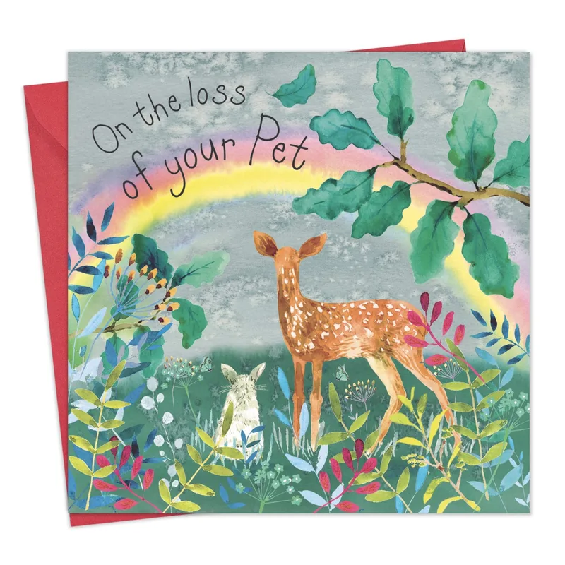 Watercolor Deer Rainbow Card for a Lost Pet