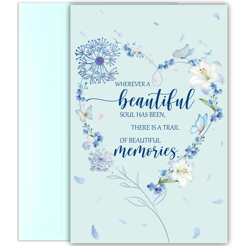 Sympathy Memories Card with a Blue Floral Heart