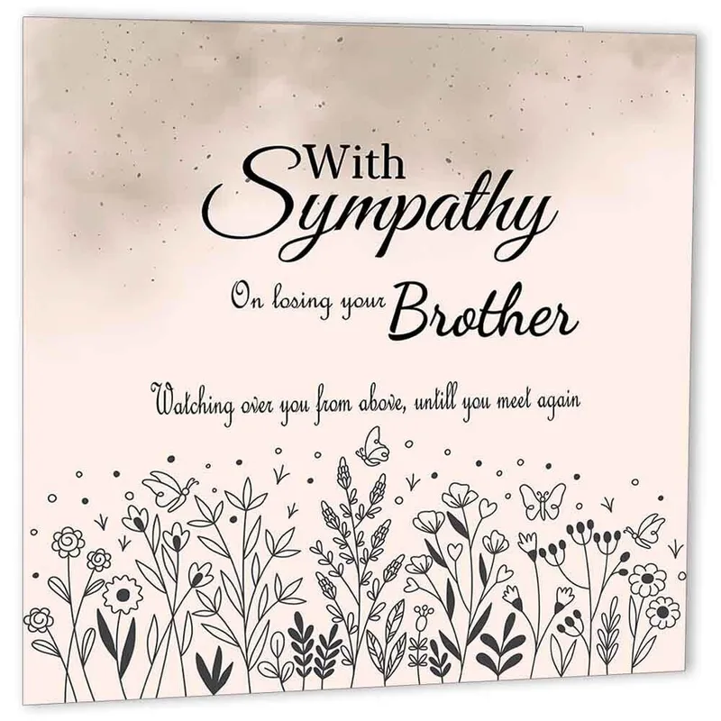 Sympathy on Losing Brother Card: Black Line Wildflowers