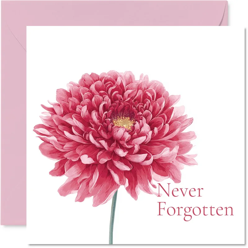 Remembrance Flower Card: a pink chrysanthemum for loss
