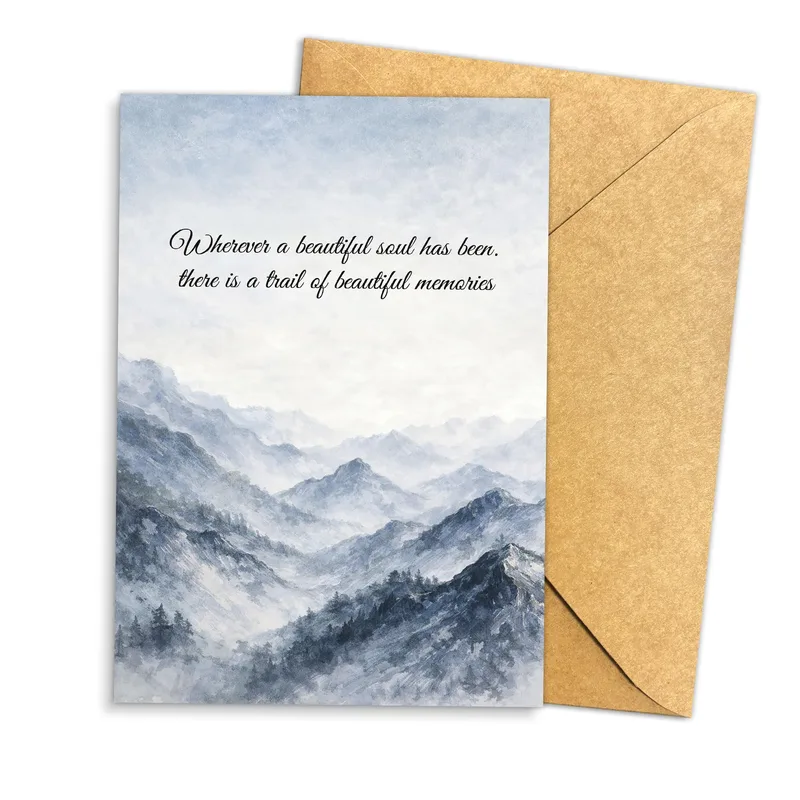 Misty Blue Mountains Watercolor Card for Sympathy Moments