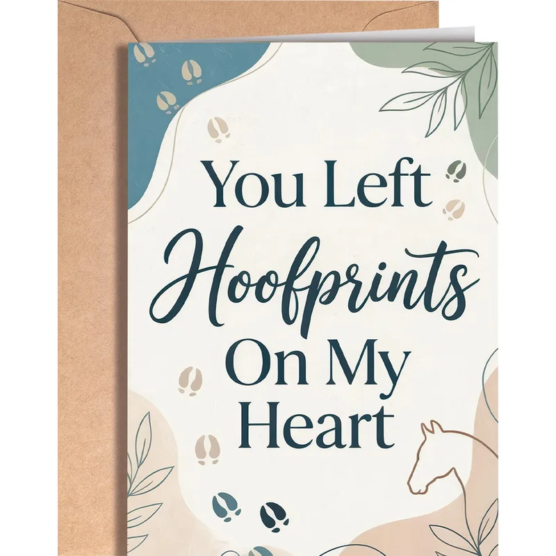 Loss of Horse Card – Card reading You Left Hoofprints On My Heart – Greeting Card in black