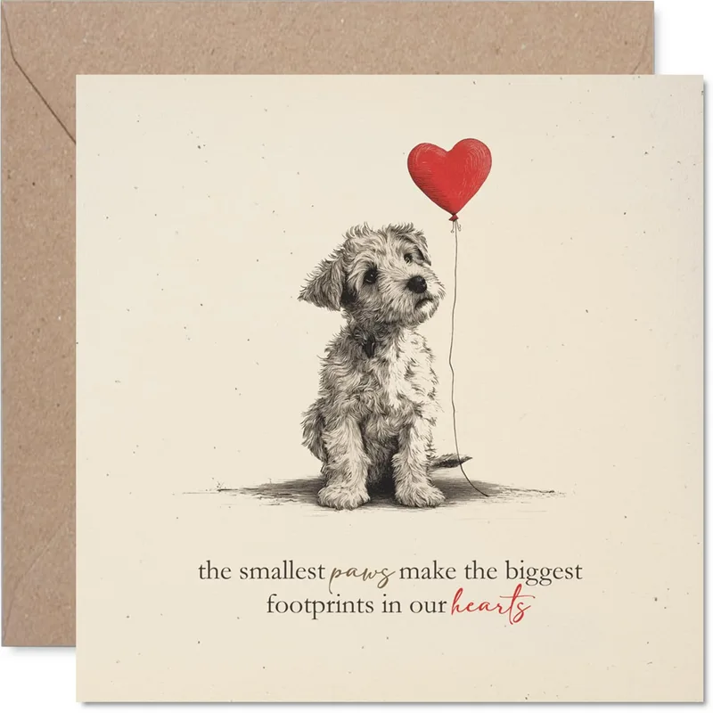 Puppy Loss Card: Sketched Pup and Heart Balloon