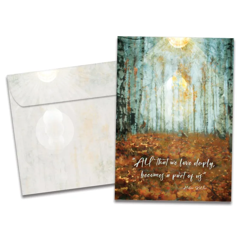 Sympathy Forest Card with Helen Keller quote and autumn light