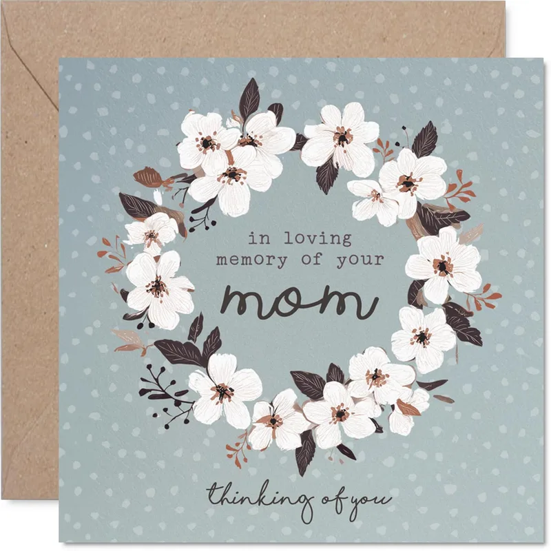 Sympathy for Mom Card with a White Floral Wreath