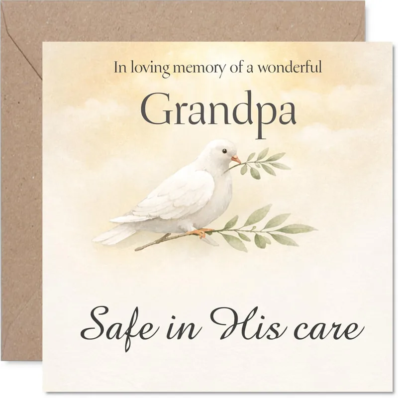 Grandpa Memorial Card with a White Dove and Olive Branch