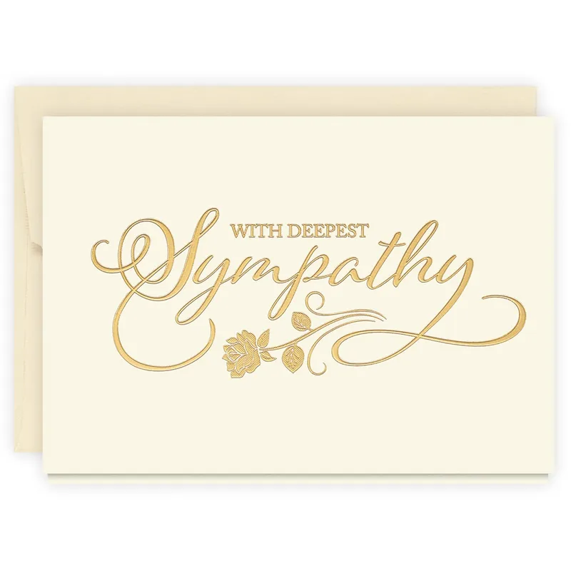 Gold Sympathy Card with Deepest Sympathy Script