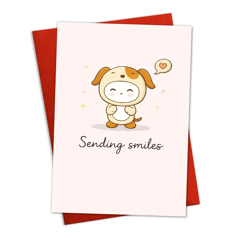 Sending Smiles Card with a Cute Cartoon Puppy in a Dog Costume