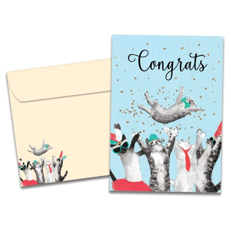 Congrats Cat Card: Cats Tossing Confetti for Your Big News